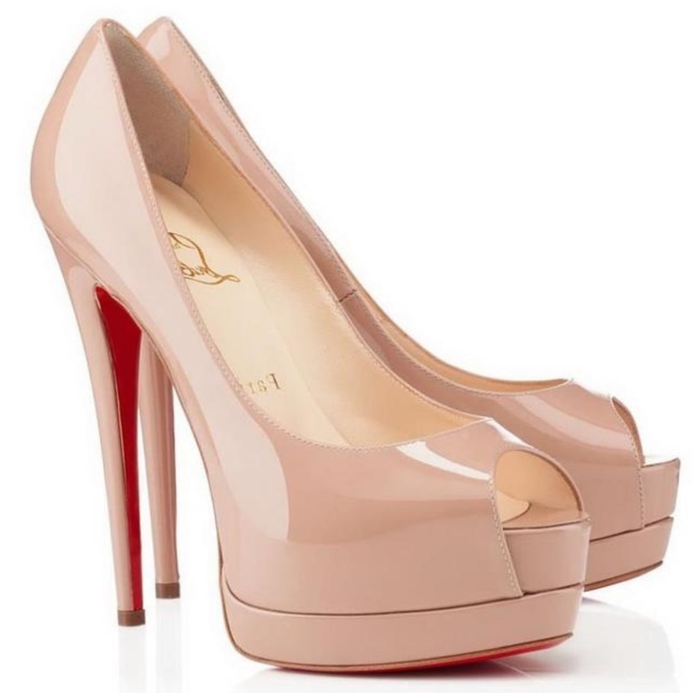 Christian Louboutin Nude Palais Royal 120 Patent Leather Open Toe Heel Size 38.5